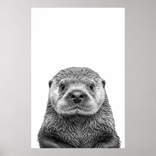 Modern Sea Otter Portrait Black White Poster (Front)