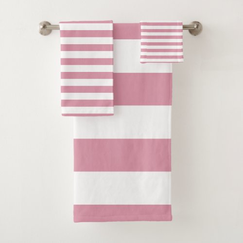 Modern Sea Pink and White Striped pattern Bath Towel Set
