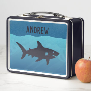 Modern Sea Shark Kids Boys School Metal Lunch Box