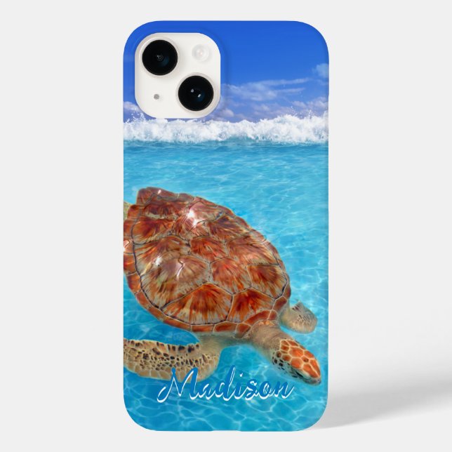Modern Sea Turtle Blue Beach Personalized     Case-Mate iPhone Case (Back)