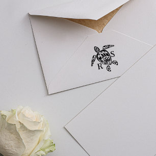 Modern Sea Turtle Monogram, Wedding Rubber Stamp
