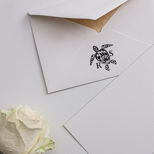 Modern Sea Turtle Monogram, Wedding Rubber Stamp (Creator Uploaded)