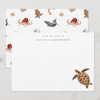 Modern Sea Turtle Personalized Note Card