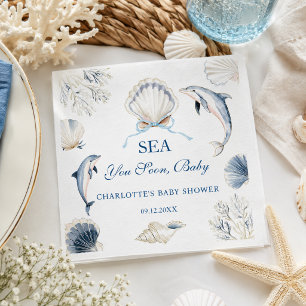 Modern Sea you soon Baby Coastal Boy Napkins