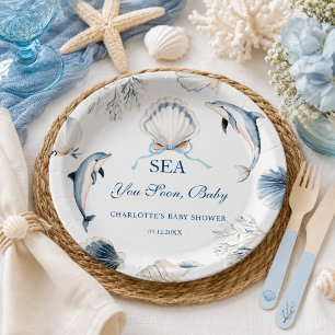 Modern Sea you soon Baby Coastal Boy Paper Plates