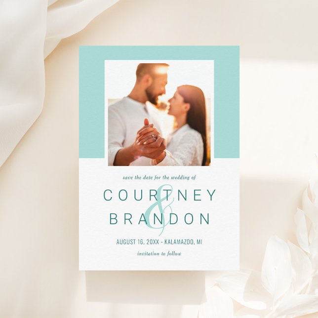 Modern Seafoam Color Block Photo Wedding Save The Date (Creator Uploaded)