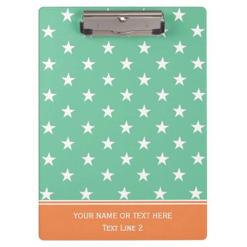 Modern Seafoam Green and Nectarine Orange W Stars Clipboard