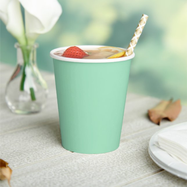 Modern Seafoam Green Plain Solid Color Paper Cups (Insitu)