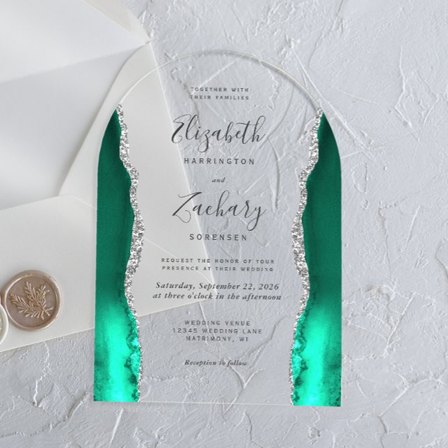 Modern Seafoam Green Silver Agate Wedding Arch Acrylic Invitations (Creator Uploaded)