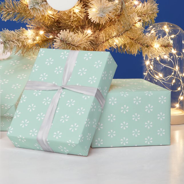 Modern seafoam mint green white snowflakes floral wrapping paper (Holidays)