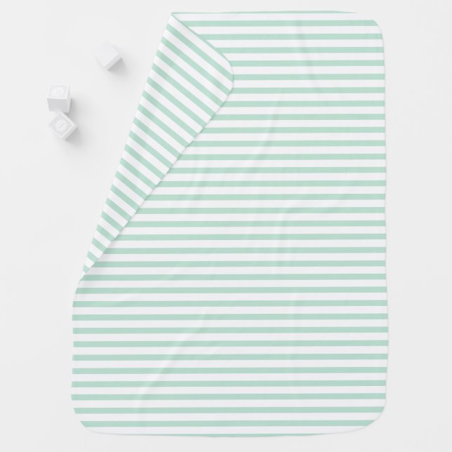 Modern seafoam mint green white stripes pattern baby blanket (In Situ)