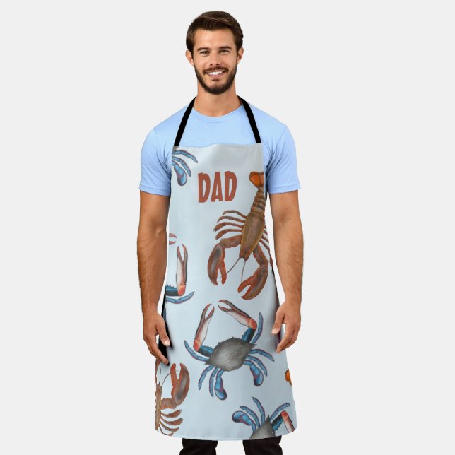 Modern Seafood Lobster and Crabs Trendy Dad Apron (Worn)