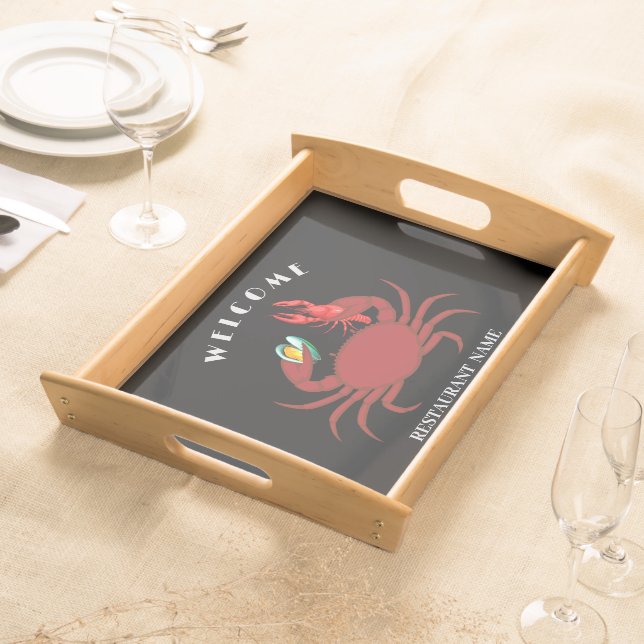 Modern seafood welcome crab crawfish shell name serving tray (Front)