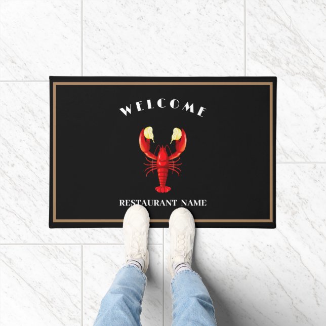 Modern seafood welcome Lobster lime custom name Doormat (Indoor)