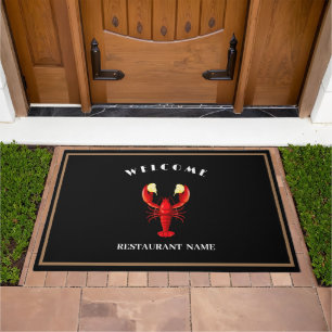 Modern seafood welcome Lobster lime custom name Doormat