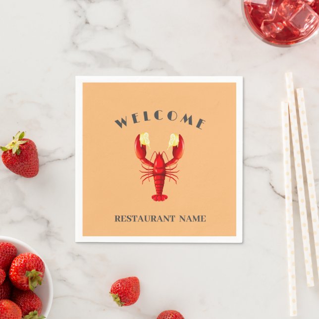 Modern seafood welcome Lobster lime custom name Napkins (Insitu)
