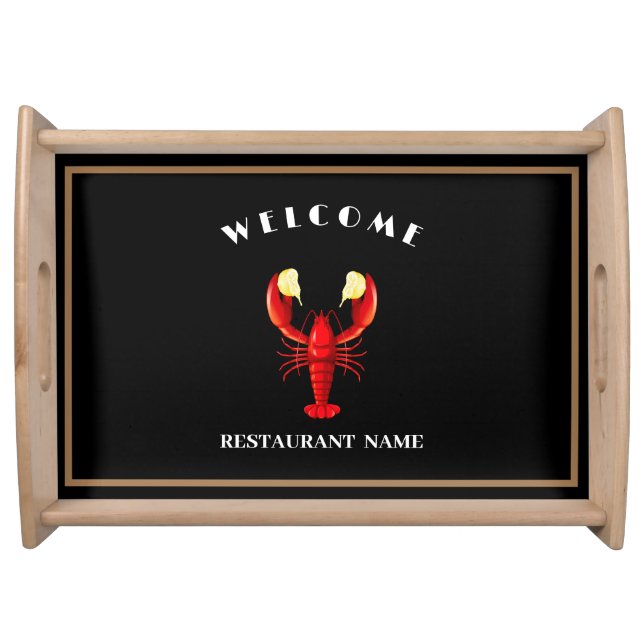 Modern seafood welcome Lobster lime custom name Serving Tray (Front)