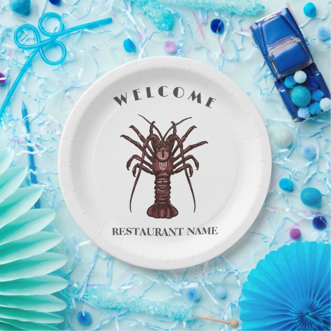 Modern seafood welcome Lobster Restaurant logo nam Paper Plates (Party)