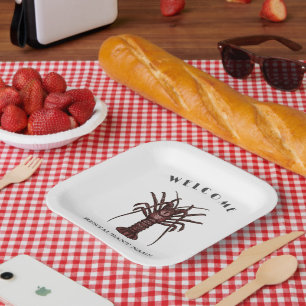 Modern seafood welcome Lobster sashimi custom name Paper Plates