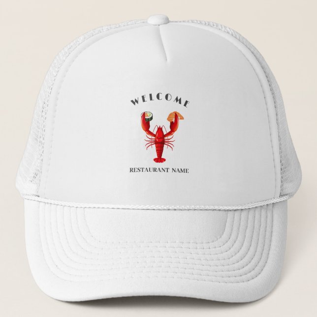 Modern seafood welcome Lobster sushi custom name Trucker Hat (Front)
