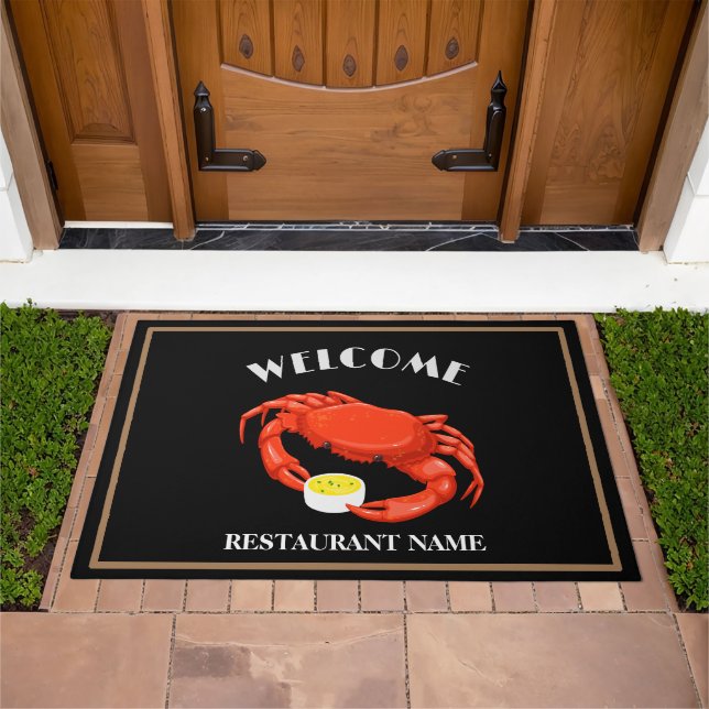 Modern seafood welcome red Crab butter logo name Doormat (Outdoor)