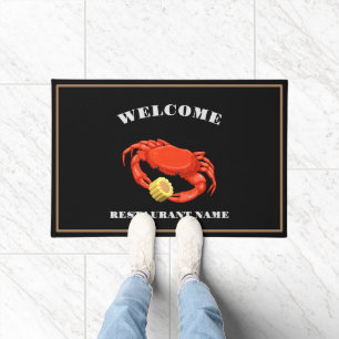 Modern seafood welcome red Crab Corn custom name Doormat