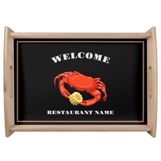 Modern seafood welcome red Crab Corn custom name Serving Tray (Front)
