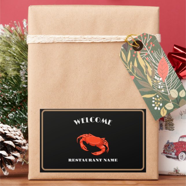 Modern seafood welcome red Crab custom name Rectangular Sticker (Holiday)
