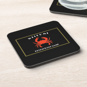 Modern seafood welcome red Crab custom Personalize Beverage Coaster
