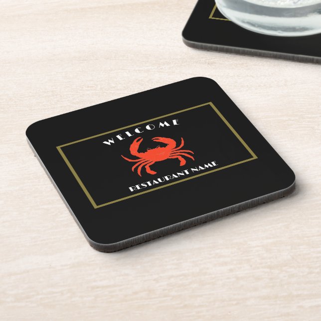 Modern seafood welcome red Crab custom Personalize Beverage Coaster (Left Side)