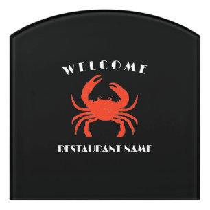 Modern seafood welcome red Crab custom Personalize Door Sign