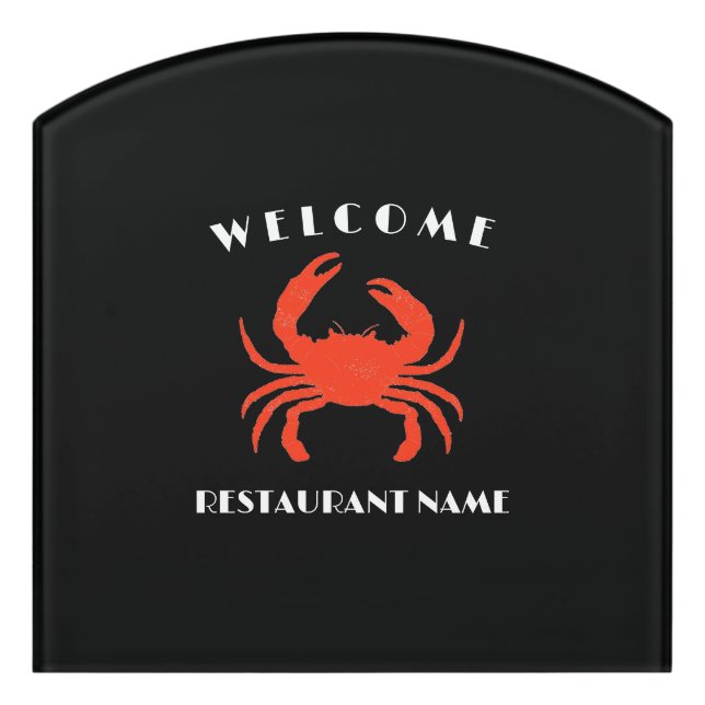 Modern seafood welcome red Crab custom Personalize Door Sign (Contour Front)