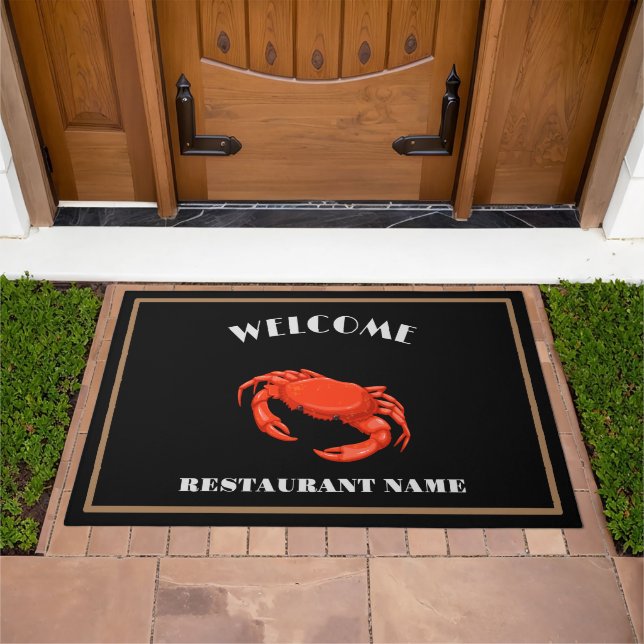 Modern seafood welcome red Crab custom Personalize Doormat (Outdoor)