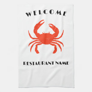 Modern seafood welcome red Crab custom Personalize Kitchen Towel