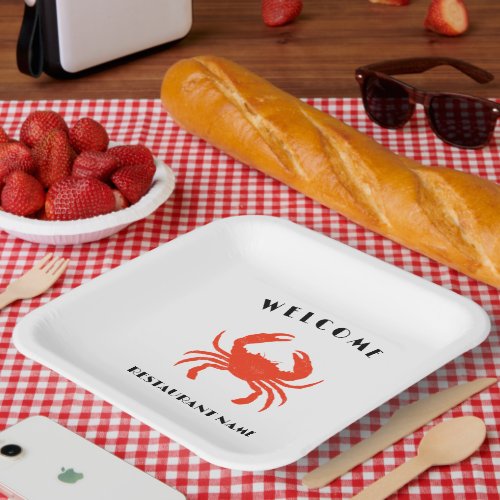 Modern seafood welcome red Crab custom Personalize Paper Plates