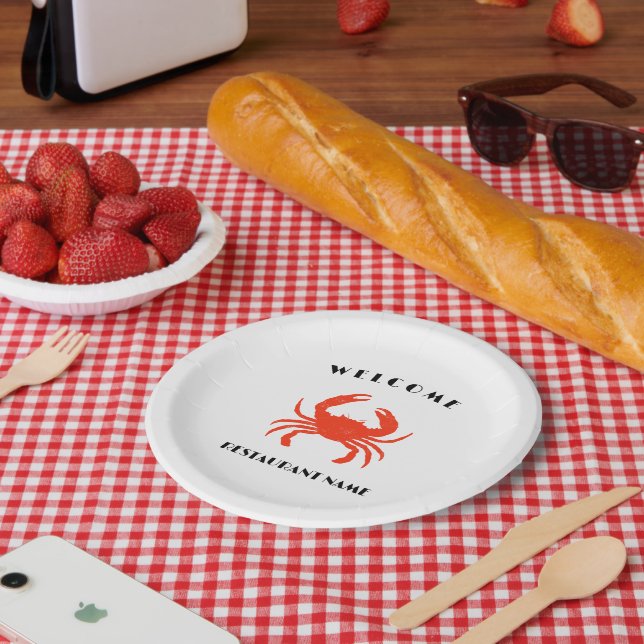 Modern seafood welcome red Crab custom Personalize Paper Plates (Picnic)