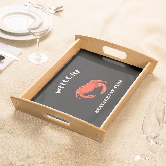 Modern seafood welcome red Crab custom Personalize Serving Tray (Front)