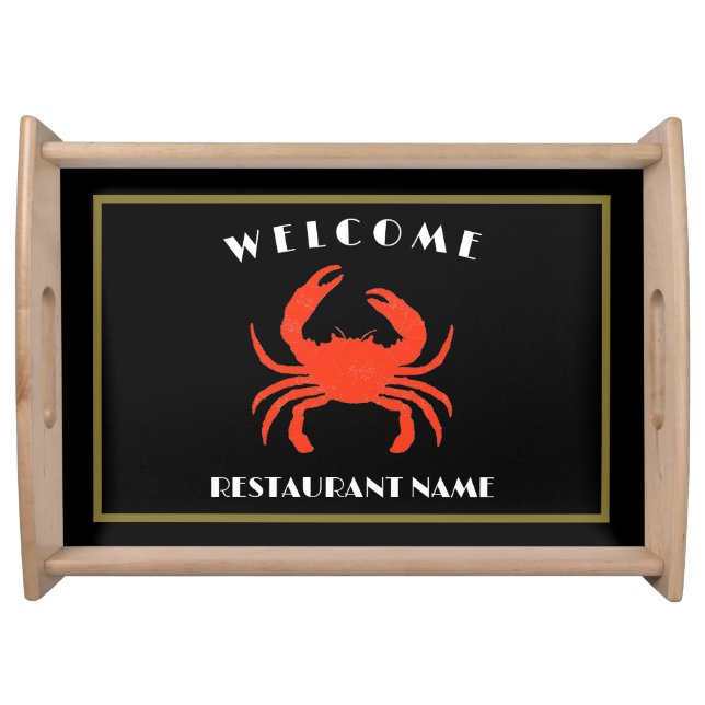 Modern seafood welcome red Crab custom Personalize Serving Tray (Front)
