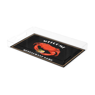 Modern seafood welcome red Crab ramen logo name Acrylic Tray