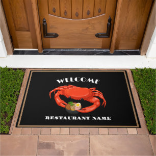 Modern seafood welcome red Crab ramen logo name Doormat