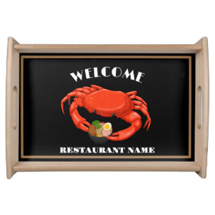 Modern seafood welcome red Crab ramen logo name Serving Tray