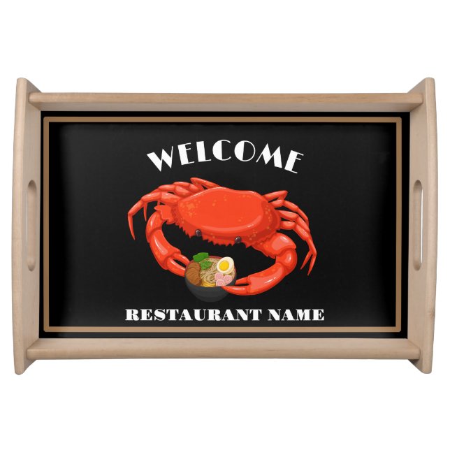 Modern seafood welcome red Crab ramen logo name Serving Tray (Front)