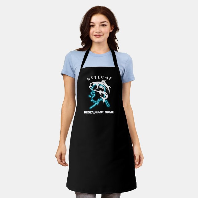 Modern seafood welcome salmon Alaska map name  Apron (Worn)