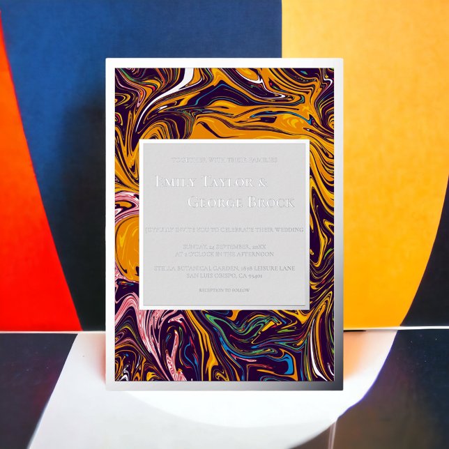 Modern Seamless Abstract Wavy Whimsical Wedding Foil Invitation (Creator Uploaded)