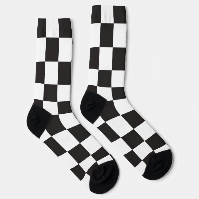 Modern seamless checkerboard l Black and white Socks (Right)