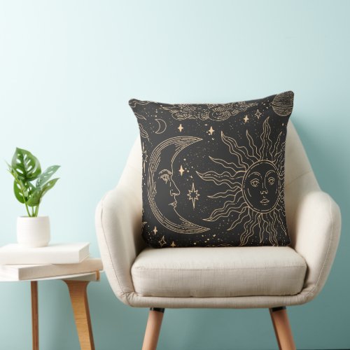 Modern Seamless Drawn Pattern_Cosmos Elements Throw Pillow