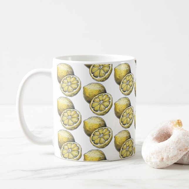 Modern Seamless Pattern Watercolor Yellow Lemon    Coffee Mug (With Donut)