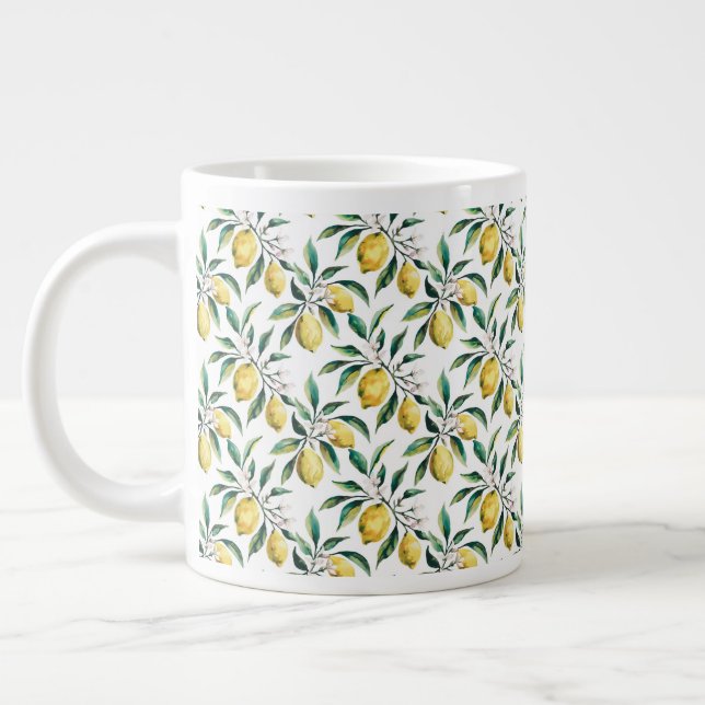 Modern Seamless Pattern Watercolor Yellow Lemon Giant Coffee Mug (Left)