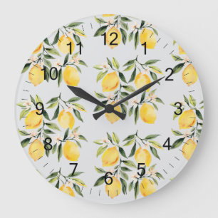 Modern Seamless Pattern Watercolor Yellow Lemon Large Clock