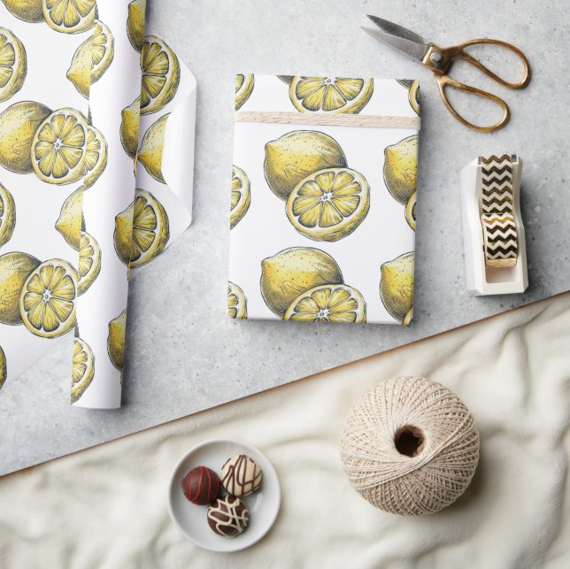 Modern Seamless Pattern Watercolor Yellow Lemon Wrapping Paper (Crafts)